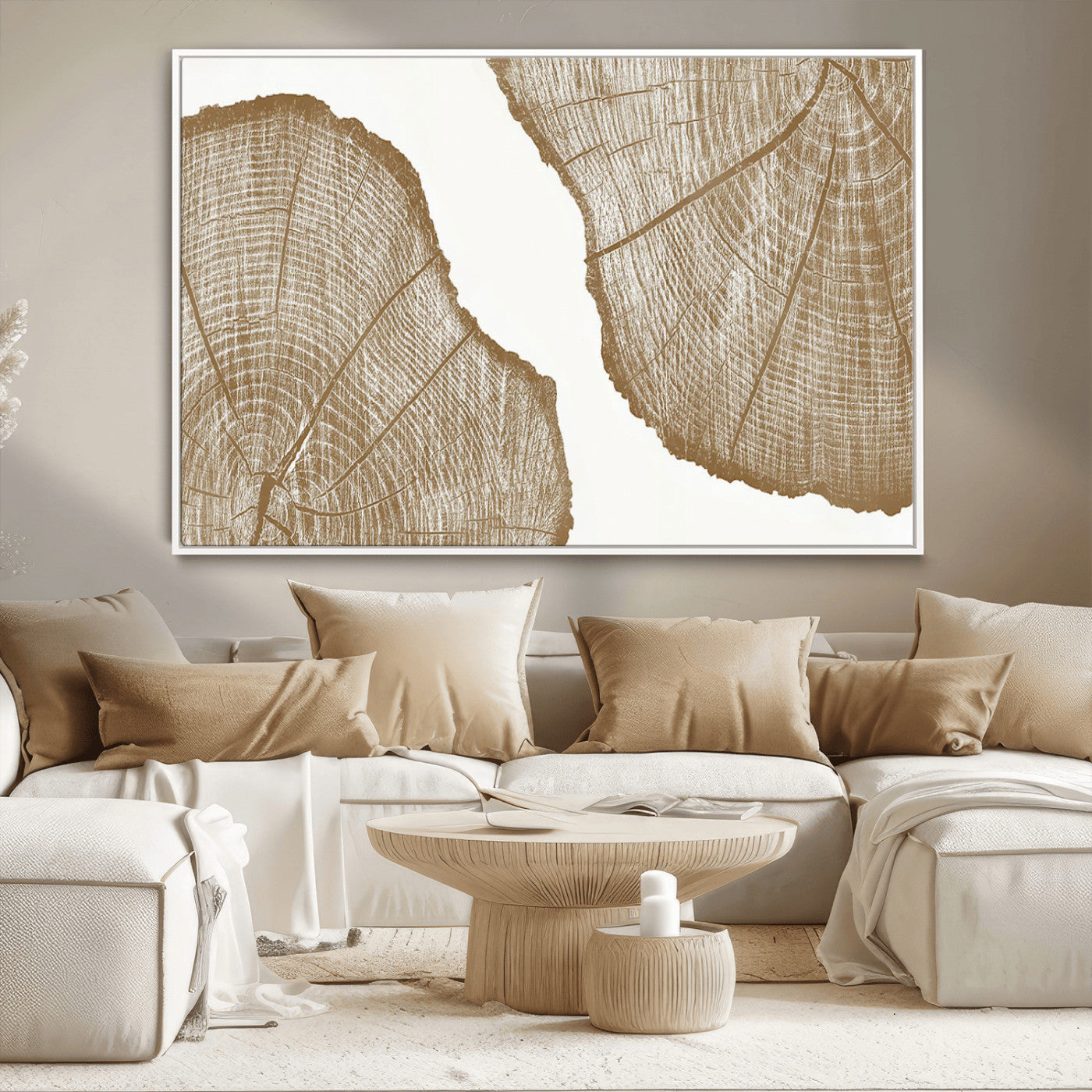 -Rustic Brown Tree Ring Wall Art Canvas Print – Framed and Ready to Hang – Elegant Nature-Inspired