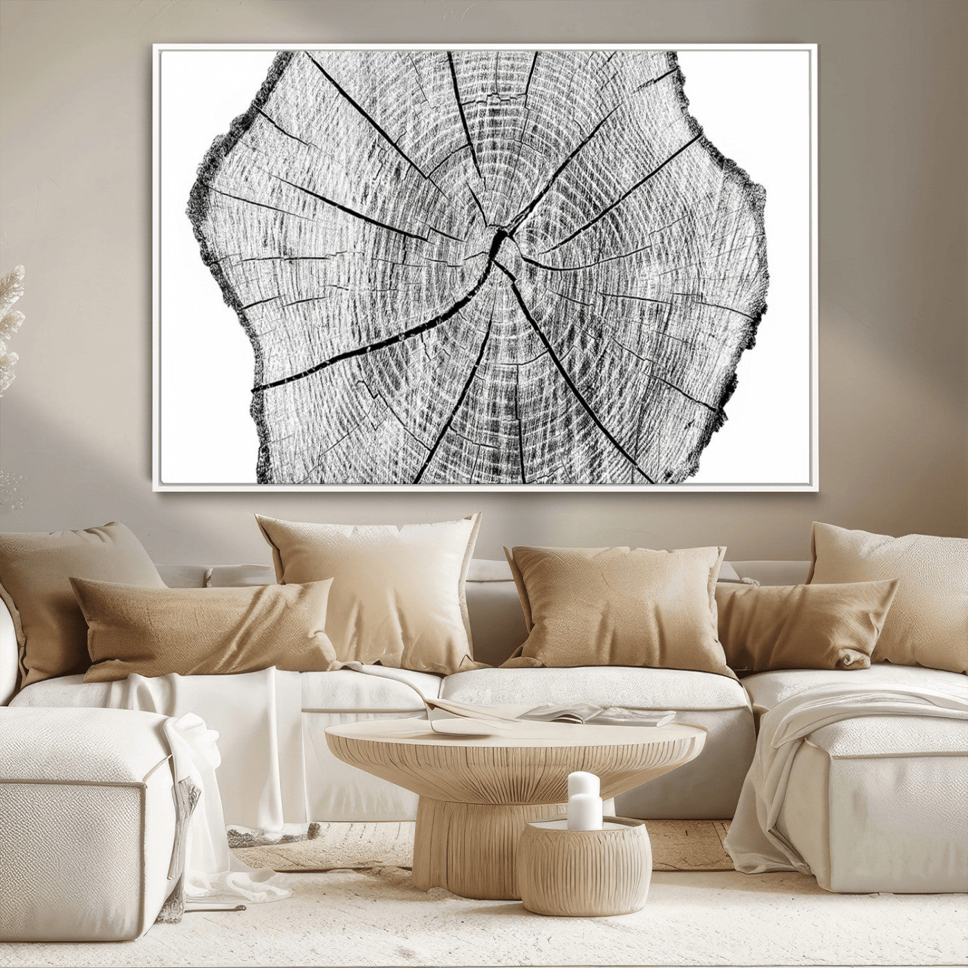 -Rustic Tree Ring Wall Art Canvas Print – Framed and Ready to Hang – Perfect for Nature-Inspired and