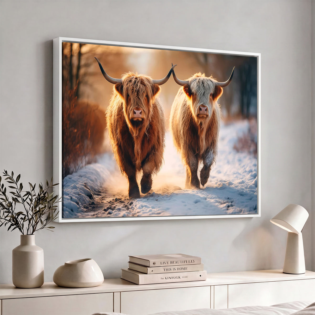 94810-_Poster-30x20 - Scottish Highland Cow Horn Farm Wall Art Canvas Print