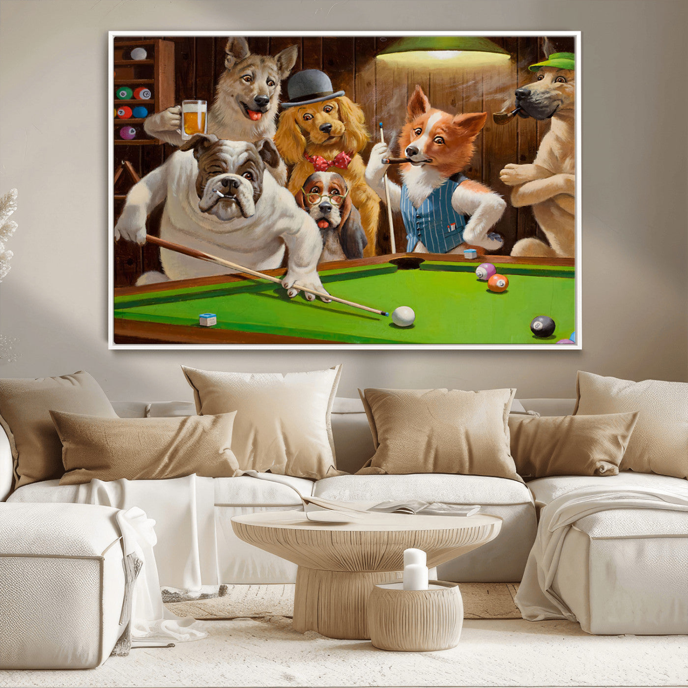 MGV-FC-36X24 - Dogs Playing Pool Canvas Wall Art Funny Gifts Dog Print