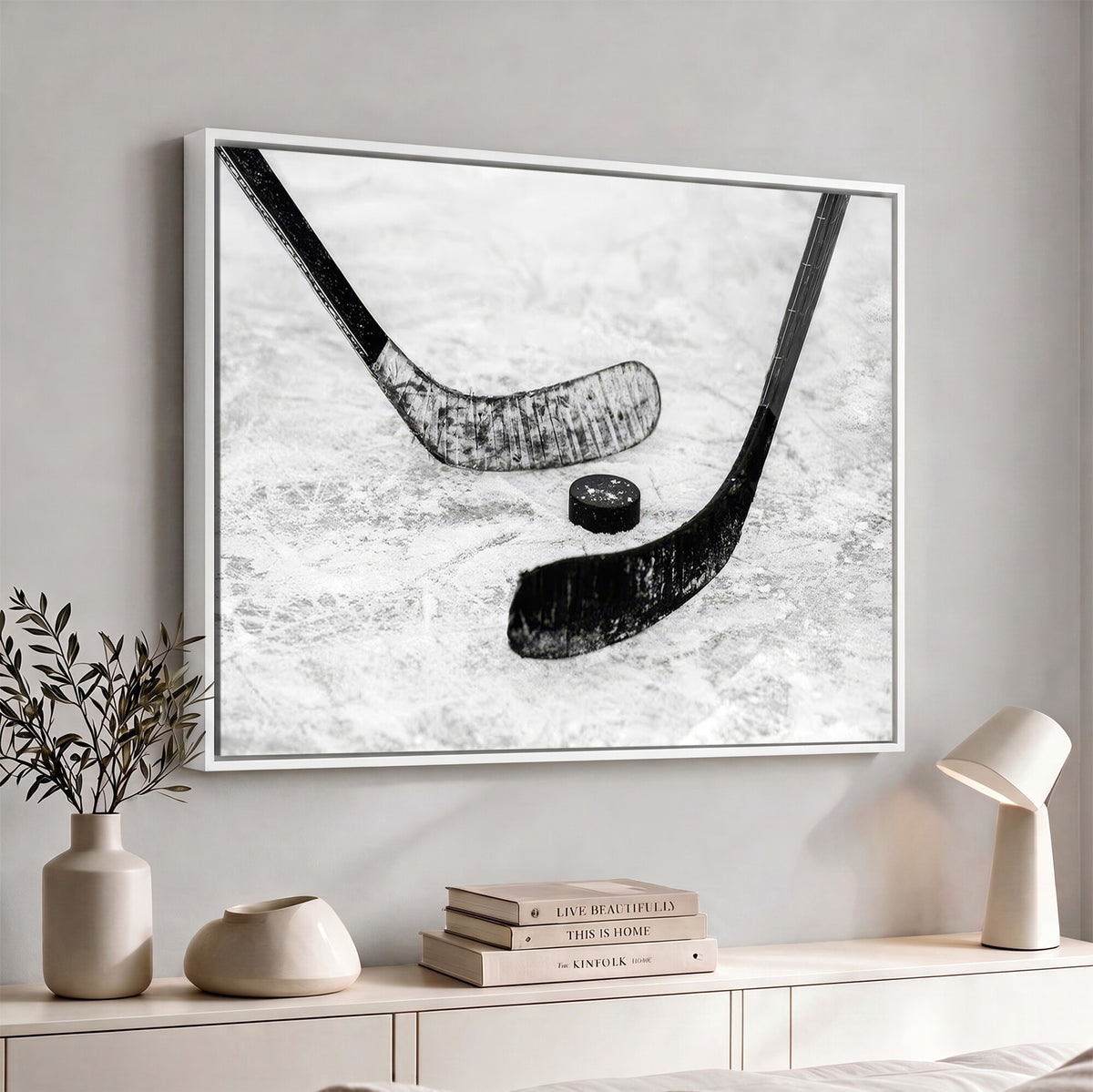 82900-MGV-CV-36X24 - Winter Ice Hockey Sport Canvas Wall Art Print, Hockey Wall Decor