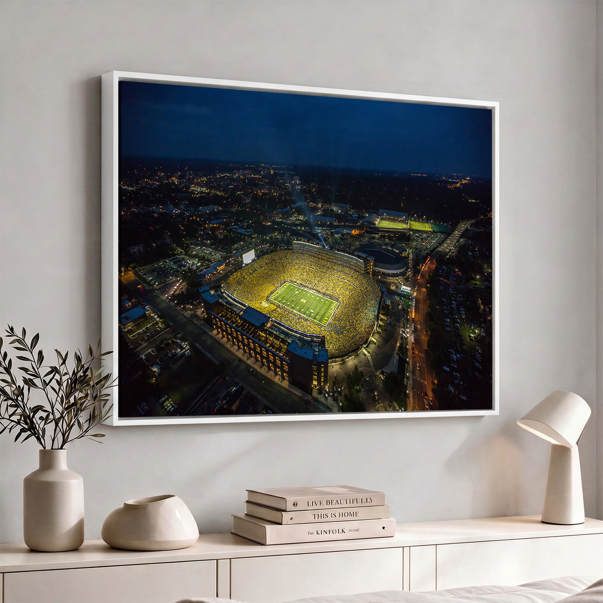 33588-MGV-CV-36X24 - Michigan Stadium Night Game Wall Art | Sports Arena Aerial View Canvas