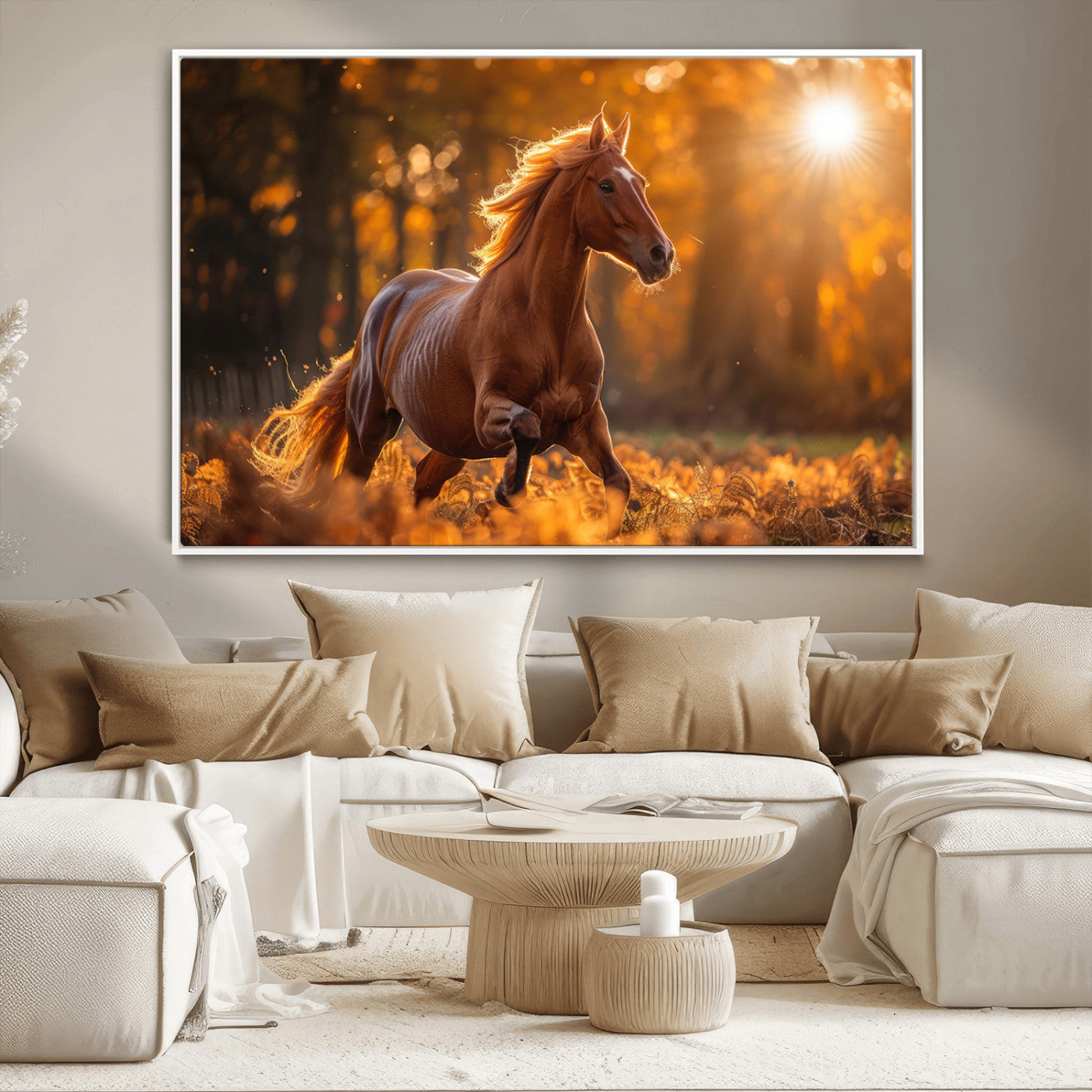 -Running Horse Sunset Forest Wall Art Canvas Print