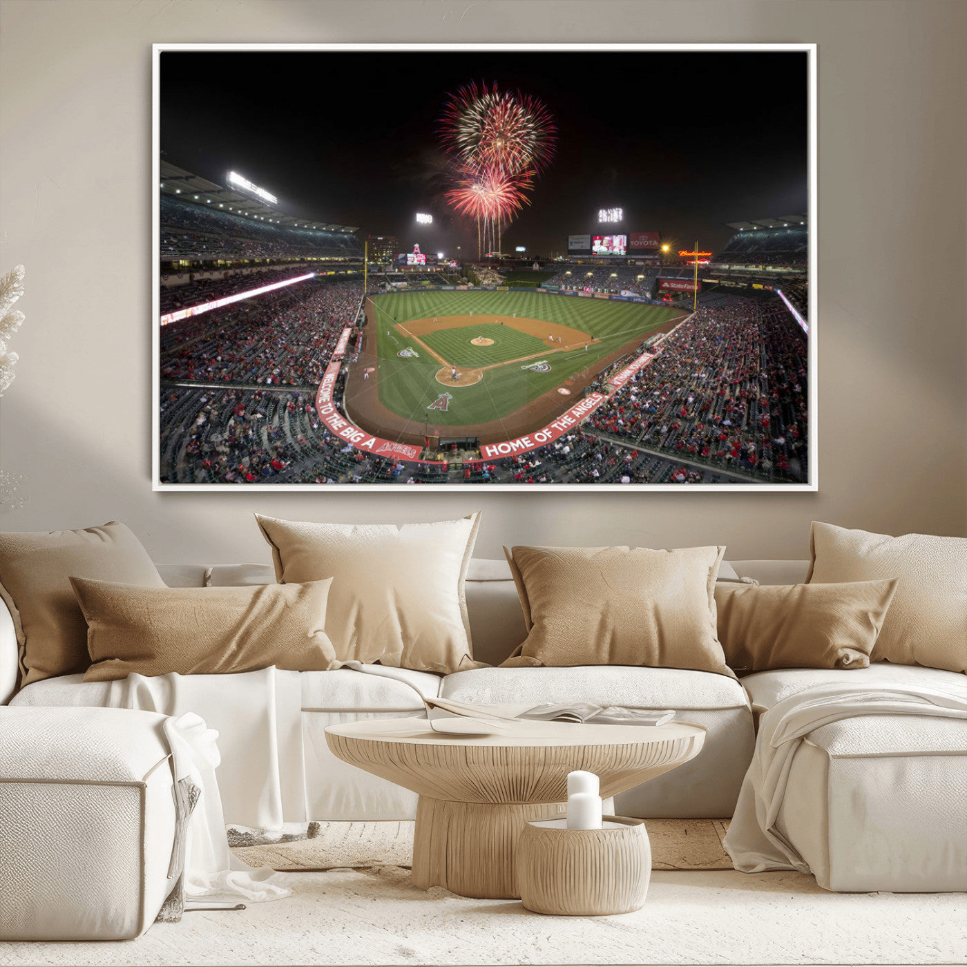 MGV-FC-36X24 - Fireworks at Angel Stadium – Los Angeles Angels Night Game Canvas Print, Framed, Ready to Hang