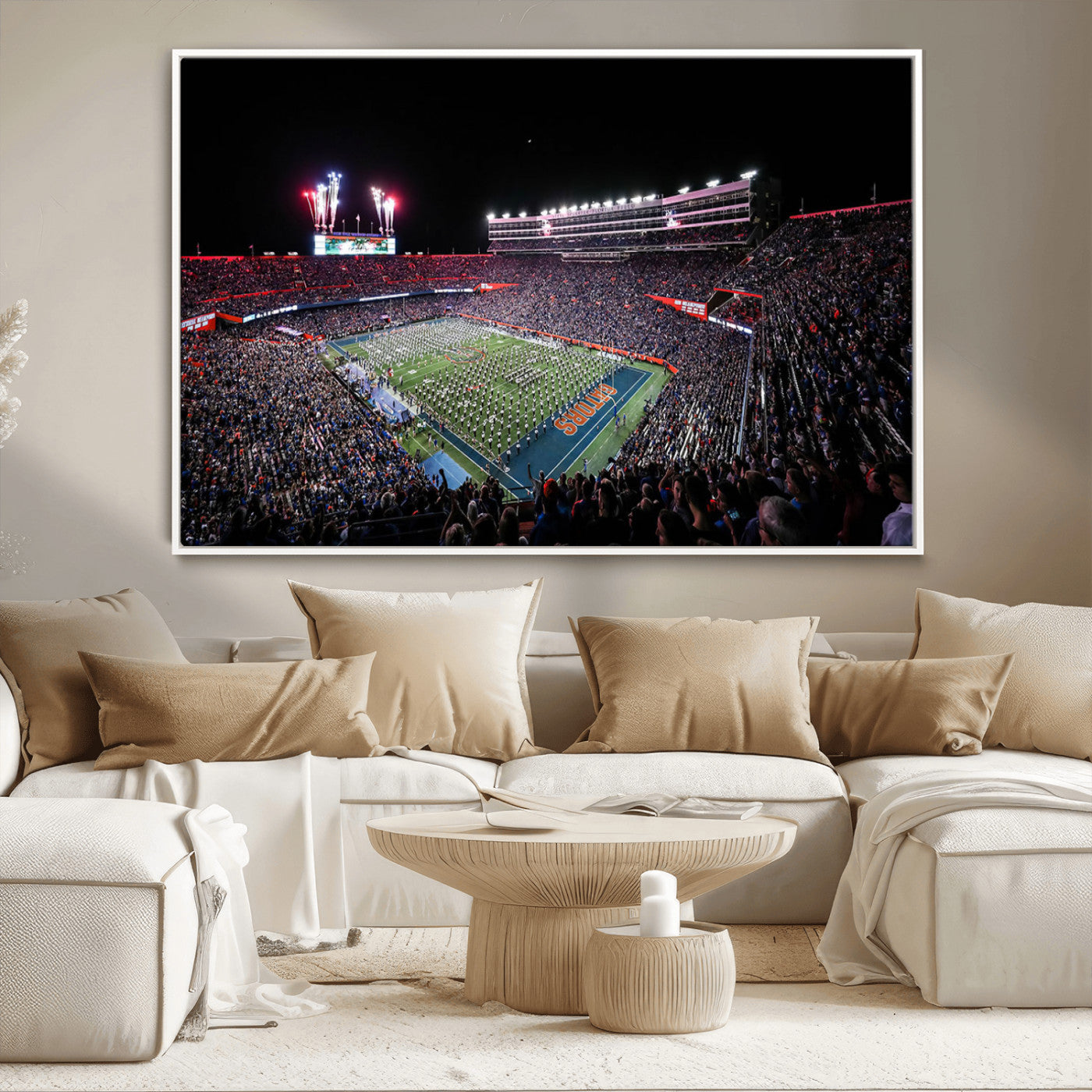 MGV-FC-36X24 - Ben Hill Griffin Stadium Night Game Triple Canvas Wall Art - Florida Gators Football Match