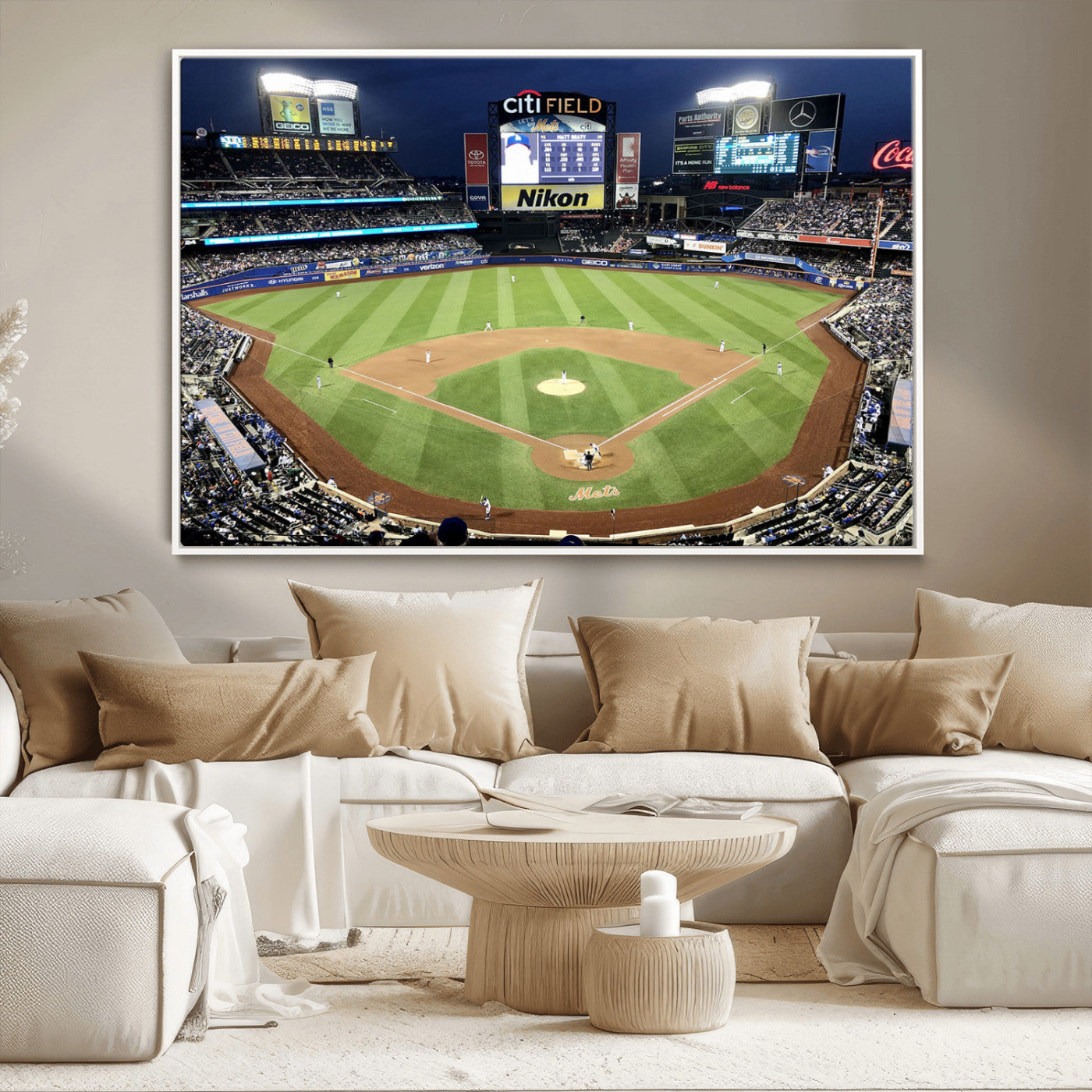 MGV-FC-36X24 - Citi Field Wall Art Print | 3-Panel New York Mets Baseball Stadium Canvas Print | Framed Sports Decor for Living Room, Man Cave, or Office Decor