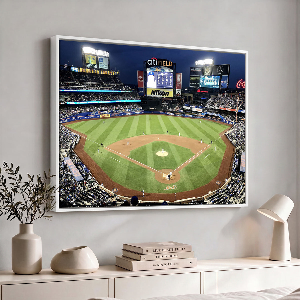 87666-MGV-CV-36X24 - Citi Field Wall Art Print | 3-Panel New York Mets Baseball Stadium Canvas Print | Framed Sports