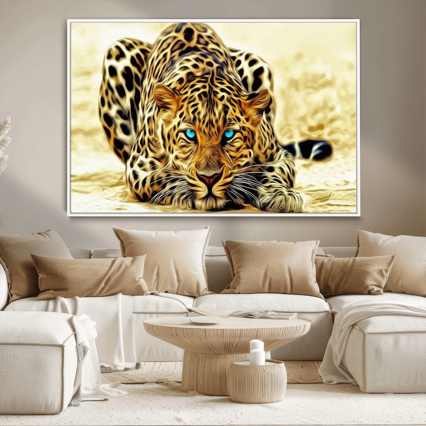 -Blue-Eyed Leopard Canvas Wall Art - Framed Animal Print Ready to Hang - Fierce and Bold Decor for