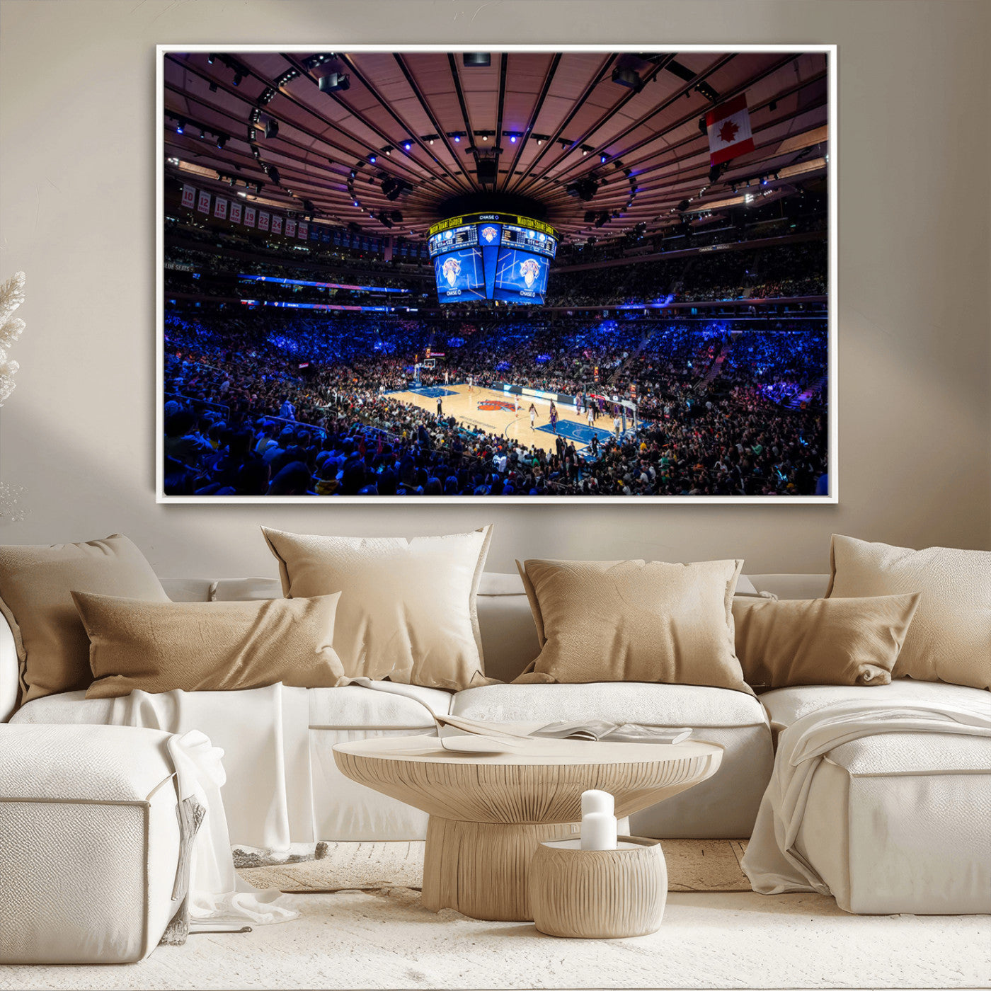 MGV-FC-36X24 - Madison Square Garden Basketball Arena Print - Madison Square Garden Basketball Game Triple Canvas Wall Art - NBA Match Atmosphere