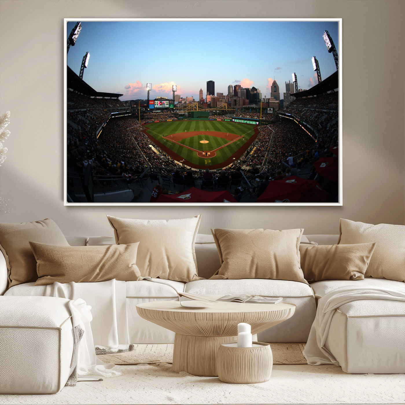 MGV-FC-36X24 - PNC Park Evening Game Triple Canvas Wall Art - Pittsburgh Pirates MLB Match - PNC Park Stadium Wall Art Canvas Print
