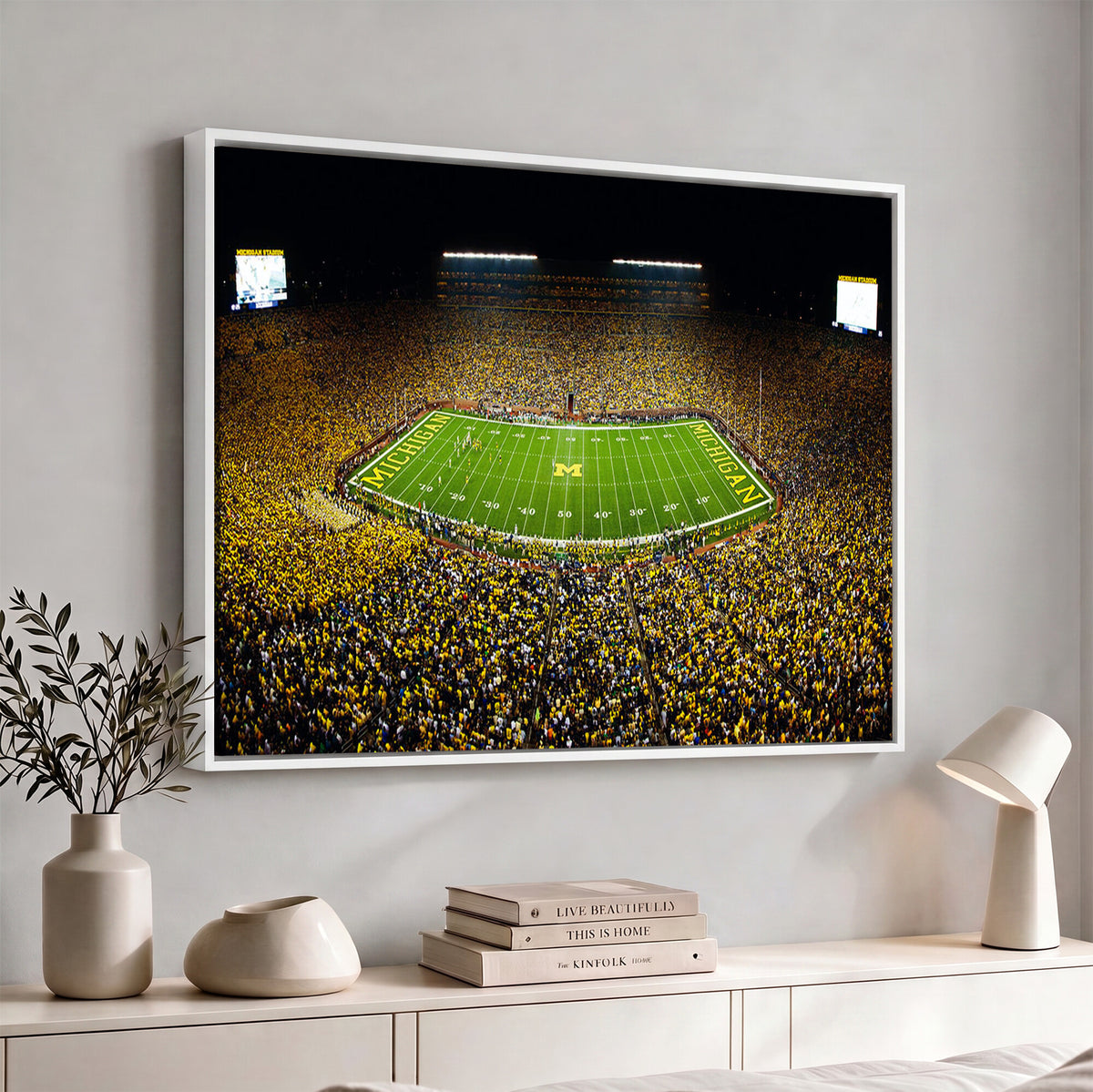 26166-MGV-CV-36X24 - Stadium in Michigan Wall Art Canvas Print, Framed American Football Stadium Art