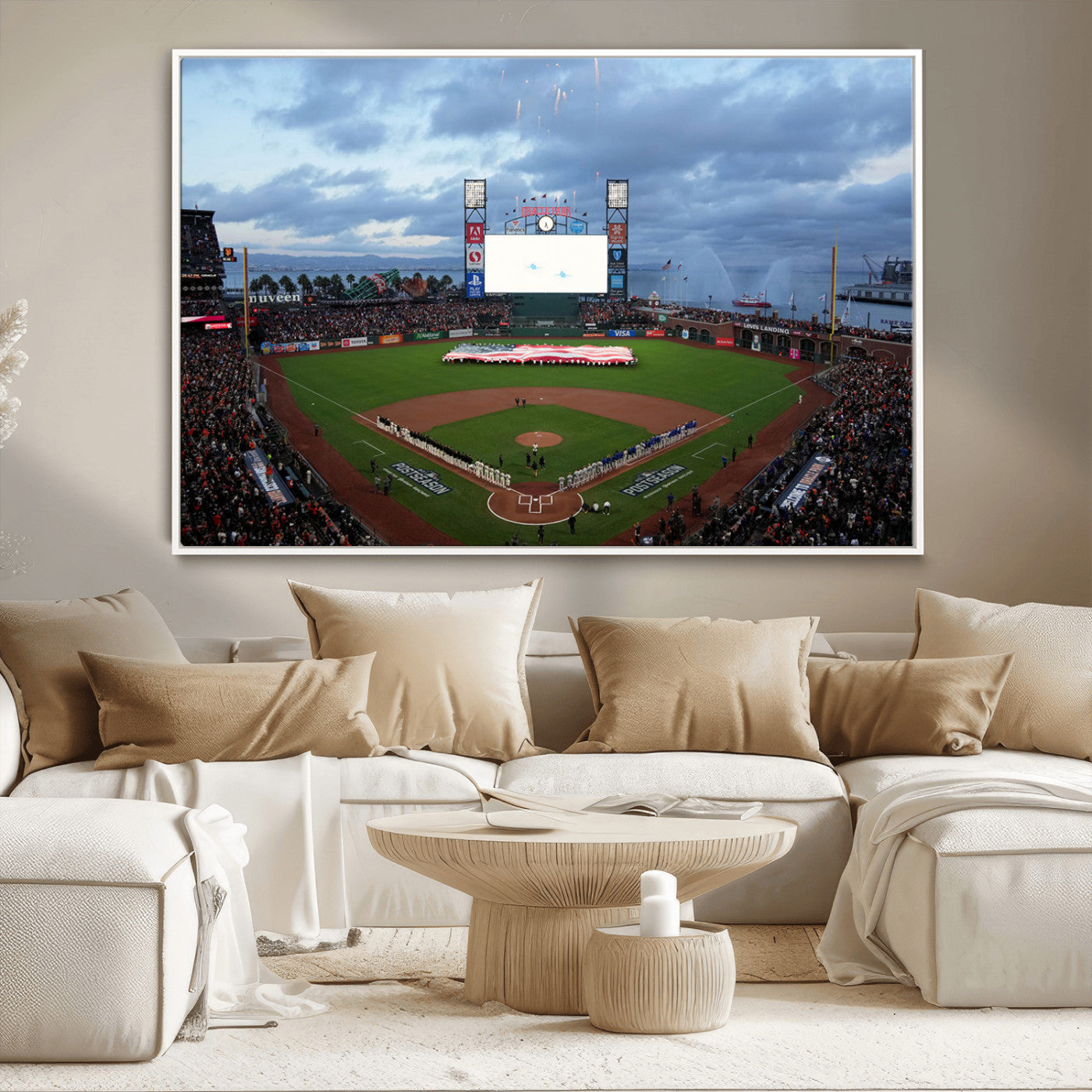 MGV-FC-36X24 - Oracle Park San Francisco Giants Wall Art | 3-Panel Canvas Print of Oracle Park Stadium | Large Framed Baseball Wall Decor | Ready-to-Hang MLB Canvas Print