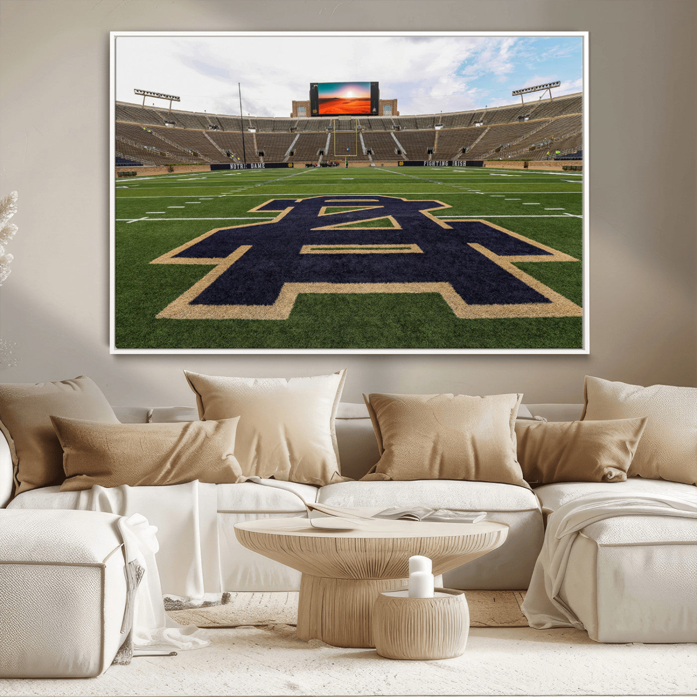 MGV-FC-36X24 - Notre Dame Stadium Giclee Canvas Print | Triptych Wall Art Featuring Iconic Notre Dame Football Field | Ready-to-Hang Sports Stadium Decor