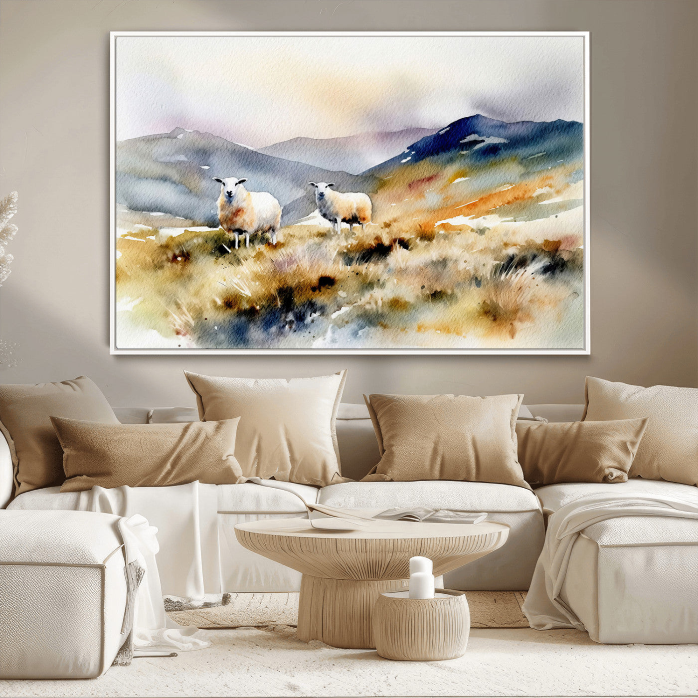 -Watercolor Sheep for Farmhouse Decor Wall Art Canvas Print, Mountain Wall Art Print