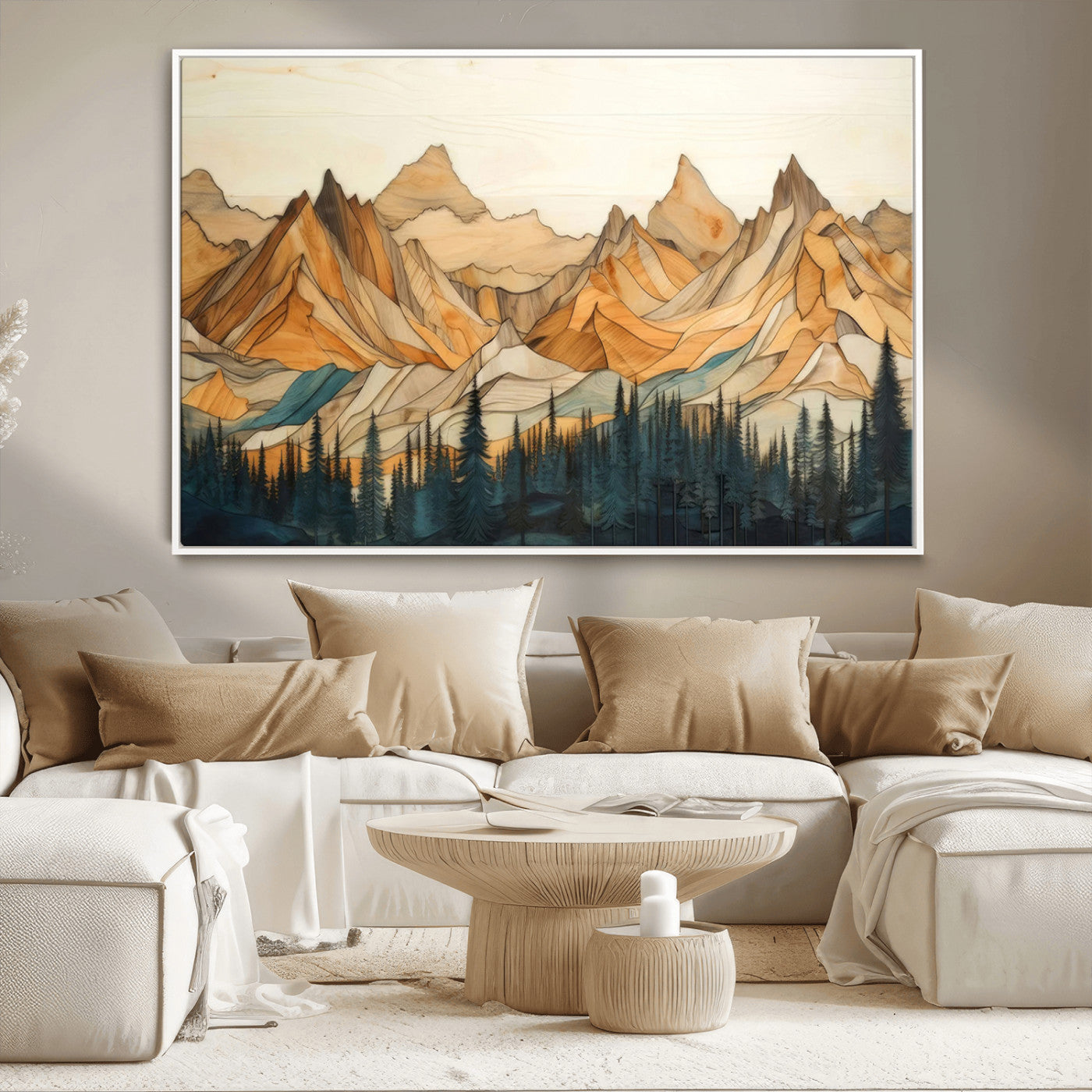 -Rustic Wood Mountain Wall Art Print | Triptych Giclee Print Featuring Handcrafted Forest and