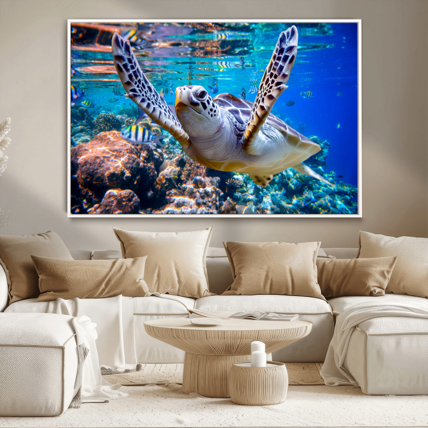 MGV-FC-36X24 - Underwater Sea Turtle Wall Art Canvas Print – Vibrant Ocean Coral Reef Décor, Ready to Hang