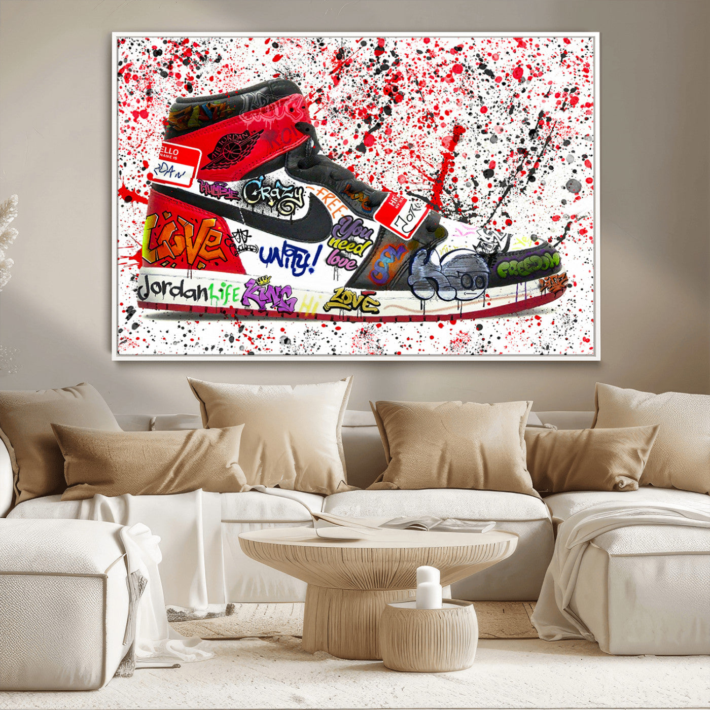 MGV-FC-36X24 - Jordan Shoes Graffiti Wall Art Canvas Print- Jordan Graffiti Canvas Wall Art - Framed Perfect for Sneaker heads and Urban Art Lovers