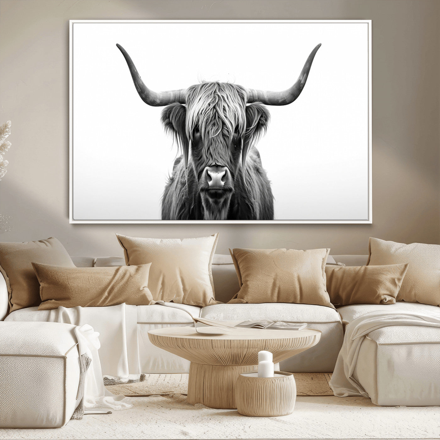 MGV-FC-36X24 - Highland Wall Art Canvas Print – Minimalist Black and White Farmhouse Décor, Ready to Hang