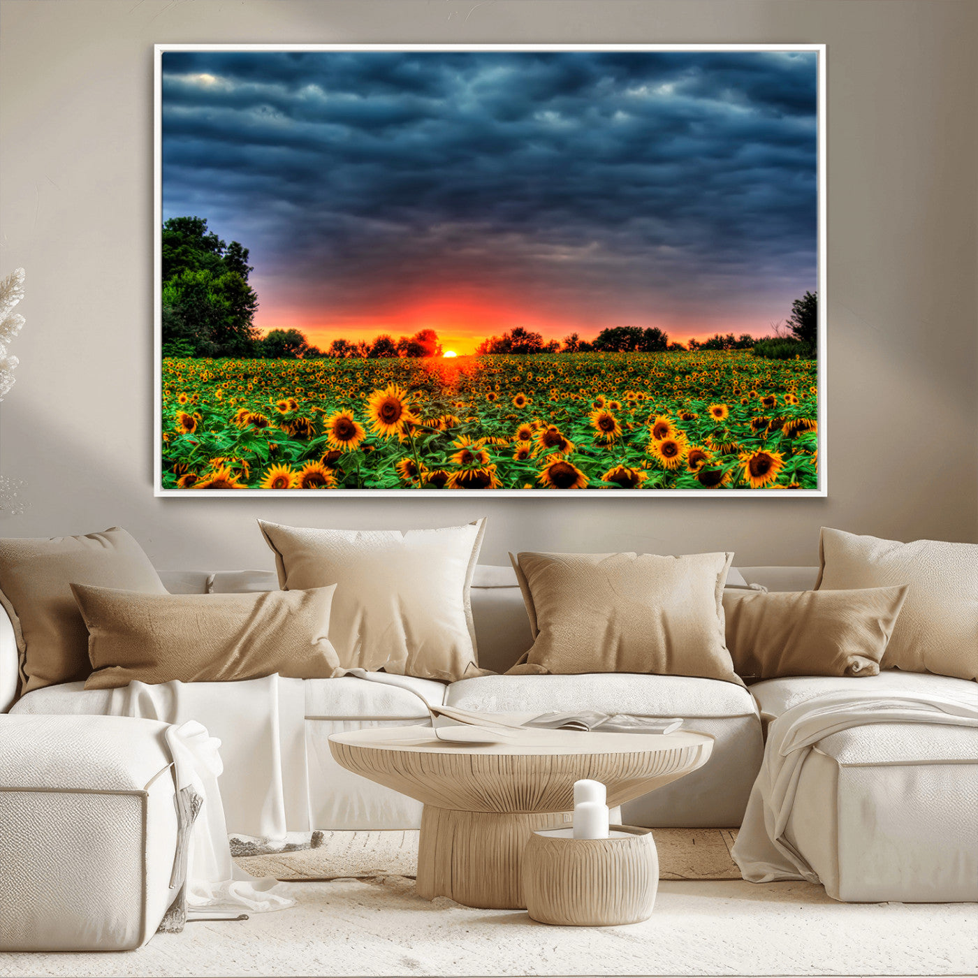 MGV-FC-36X24 - Golden Sunflower Field at Sunset – Breathtaking Sky and Vibrant Flowers, Ready to Hang Wall Art