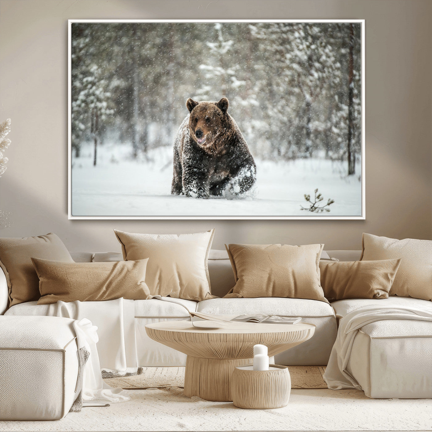 MGV-FC-36X24 - Wall Art Canvas Print – Grizzly Bear in Snowy Forest Powerful Presence Snowy Wilderness Wild Beauty