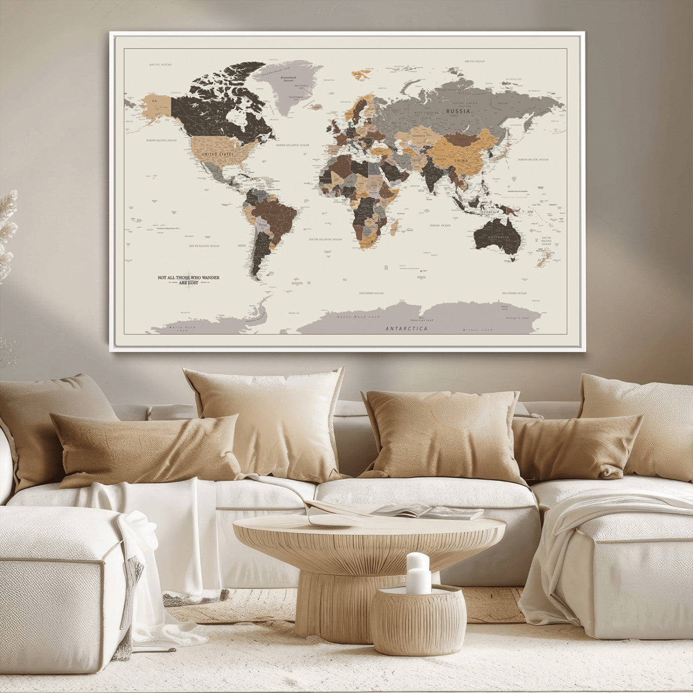 MGV-FC-36X24 - Push Pin World Map Canvas Print – Framed Wall Art for Couples to Track Their Travels – Anniversary