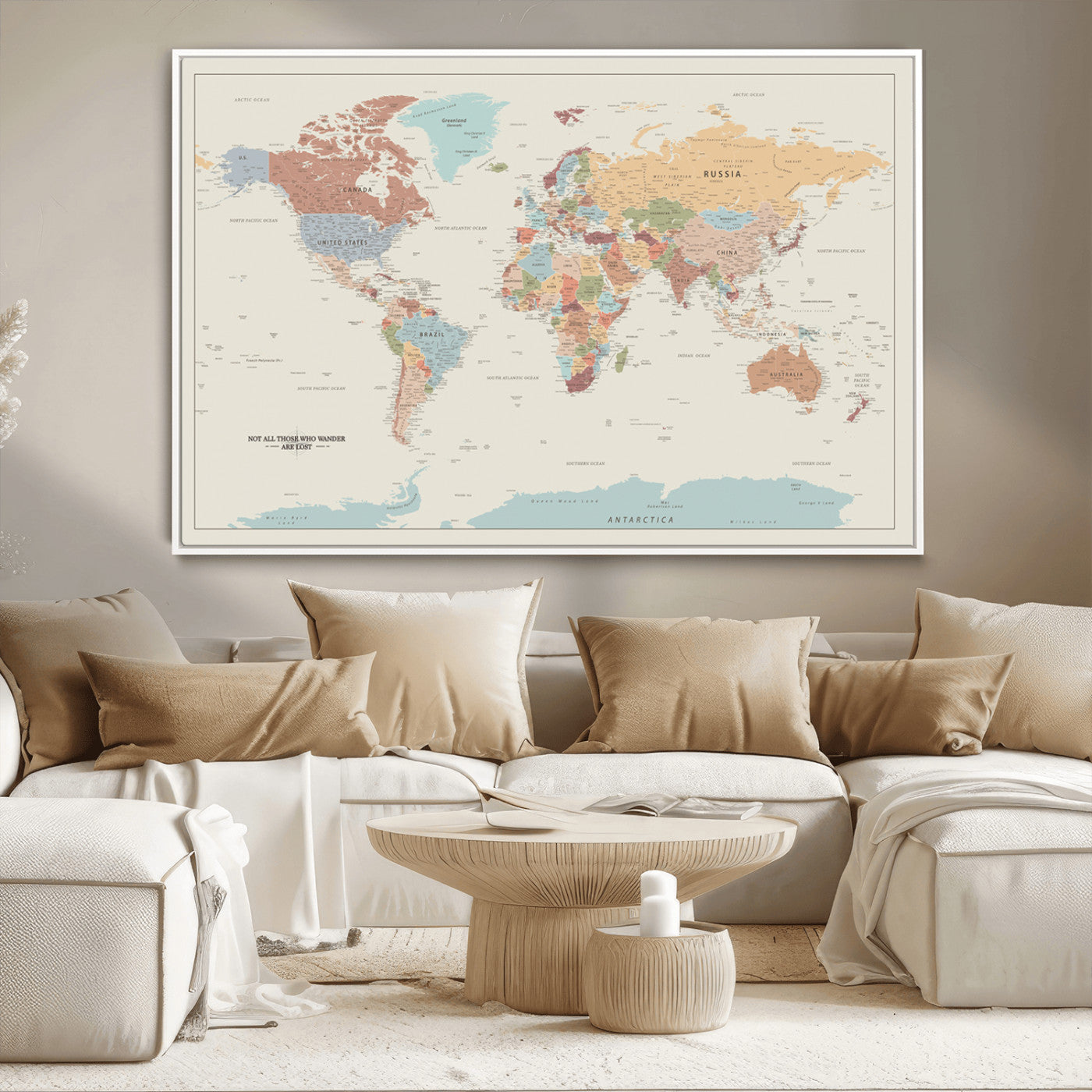 MGV-FC-36X24 - Push Pin World Map Canvas Print – Framed Wall Art for Couples to Track Their Travels – Anniversary