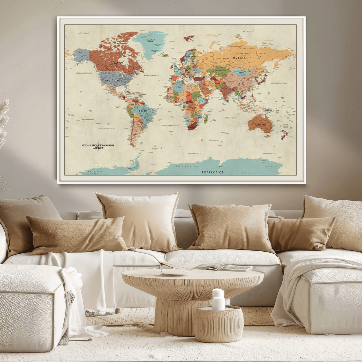 MGV-FC-36X24 - Push Pin World Map Canvas Print – Framed Wall Art for Couples to Track Their Travels – Anniversary