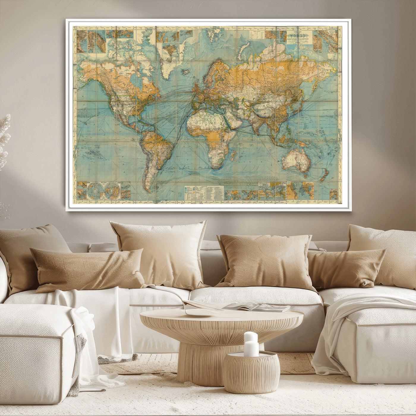 MGV-FC-36X24 - Push Pin World Map Canvas Print – Framed Wall Art for Couples to Track Their Travels – Anniversary
