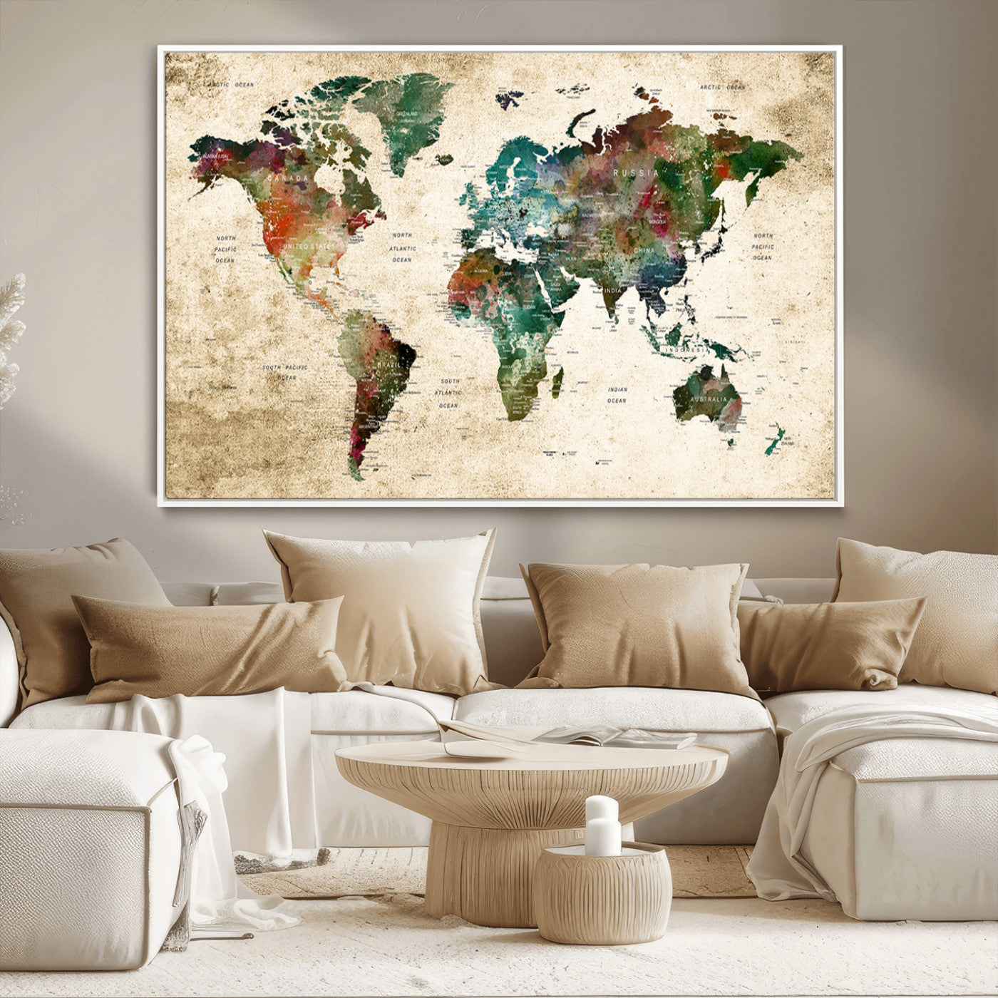 45128-MGV-CV-36X24-Push Pin World Map Canvas Print – Framed Wall Art for Couples to Track Their Travels – Anniversary Gift or Home Adventure Decor