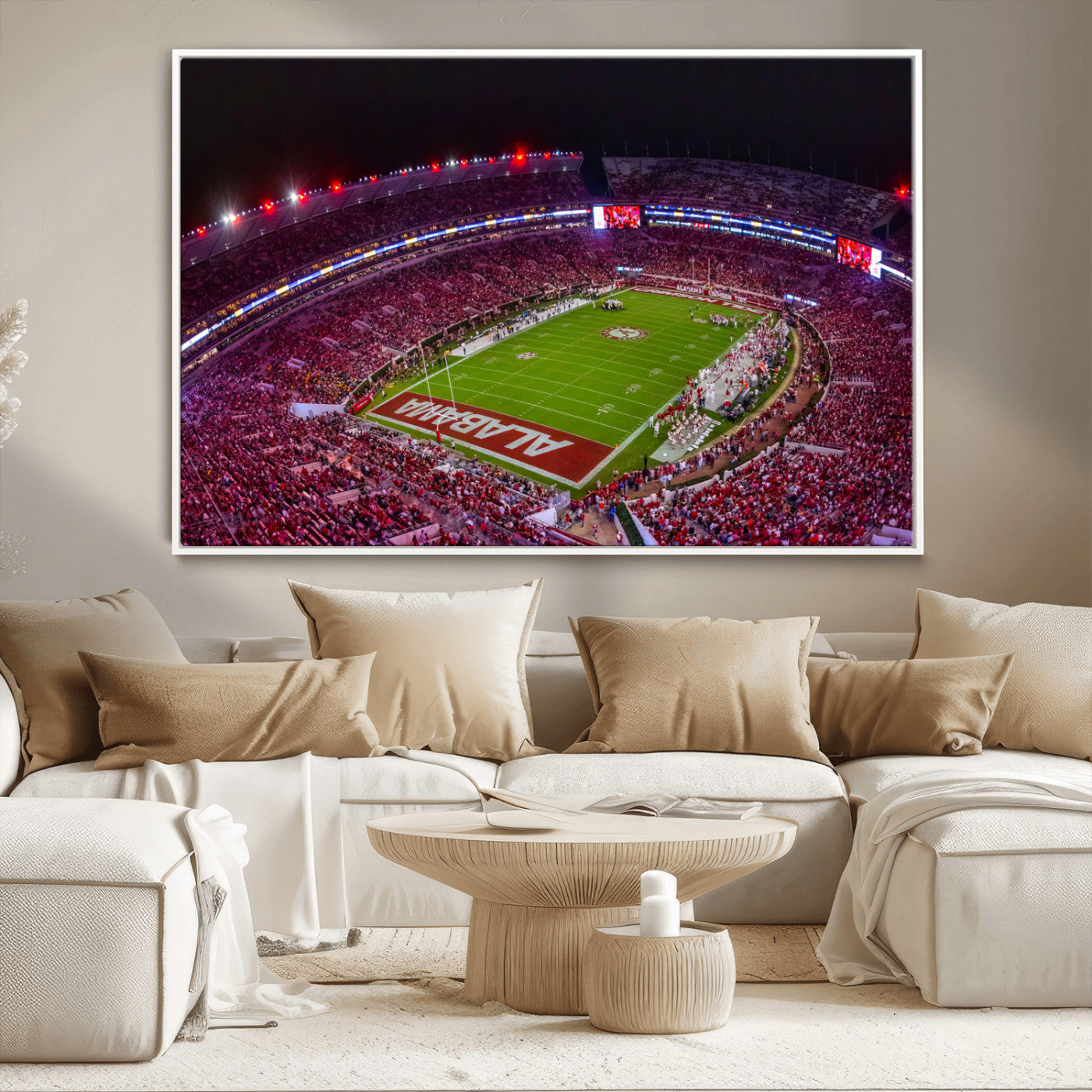 MGV-FC-36X24 - Bryant-Denny Stadium Night Game Triple Canvas Wall Art - Alabama Crimson Tide Football Match