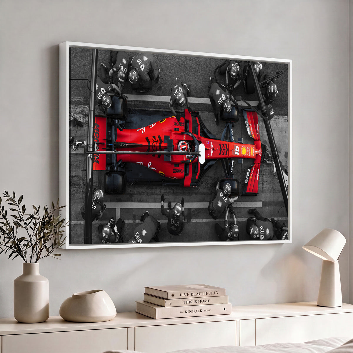 99356-MGV-CV-36X24 - Ferrari Pit Stop Canvas Wall Art | Precision and Speed