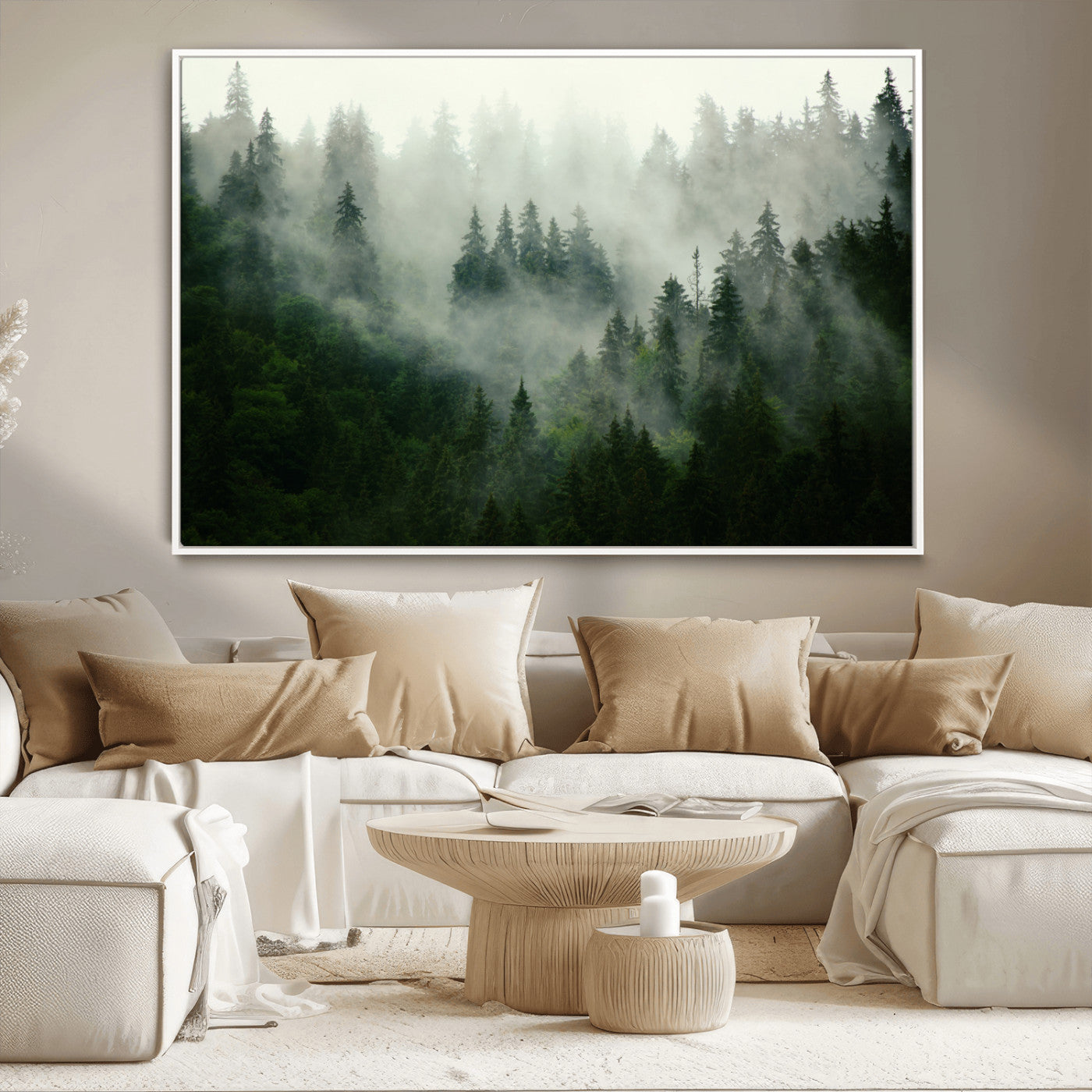 MGV-FC-36X24 - Misty Forest Mountain Wall Art Canvas  | Large 3-Panel Foggy Landscape Canvas Print | Nature Misty