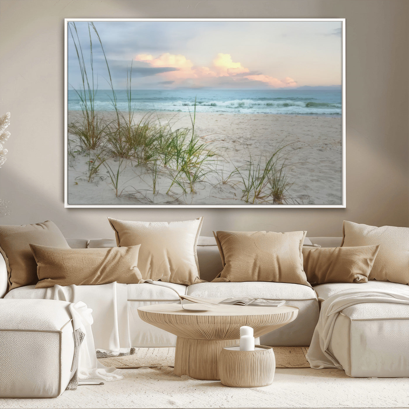 MGV-FC-36X24 - Flight Over Coastal Beach Landscape, Flight Over Coastal Beach Print Canvas Wall Art