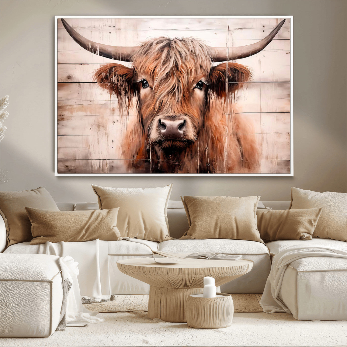 MGV-FC-36X24 - Vintage Scottish Highland Cow Cattle Art Print Farmhouse Wall Art Canvas Print