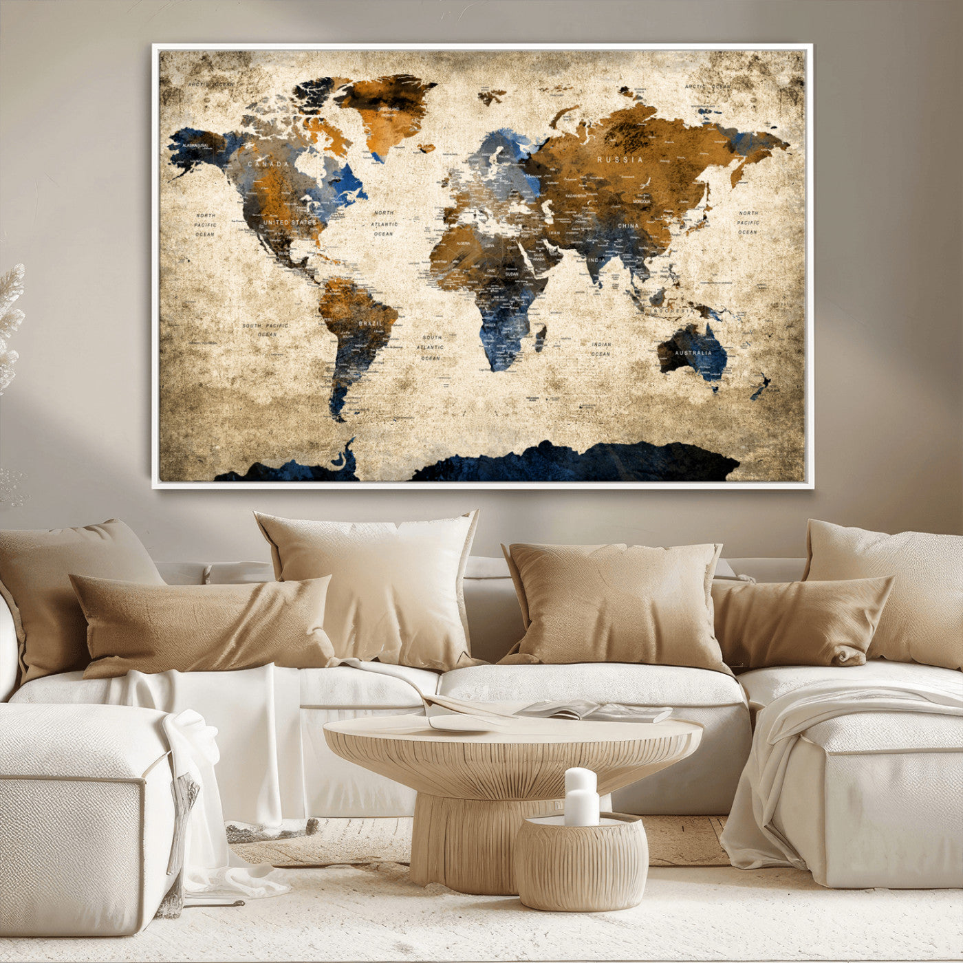 MGV-FC-36X24 - Push Pin World Map Canvas Print – Framed Wall Art for Couples to Track Their Travels – Anniversary