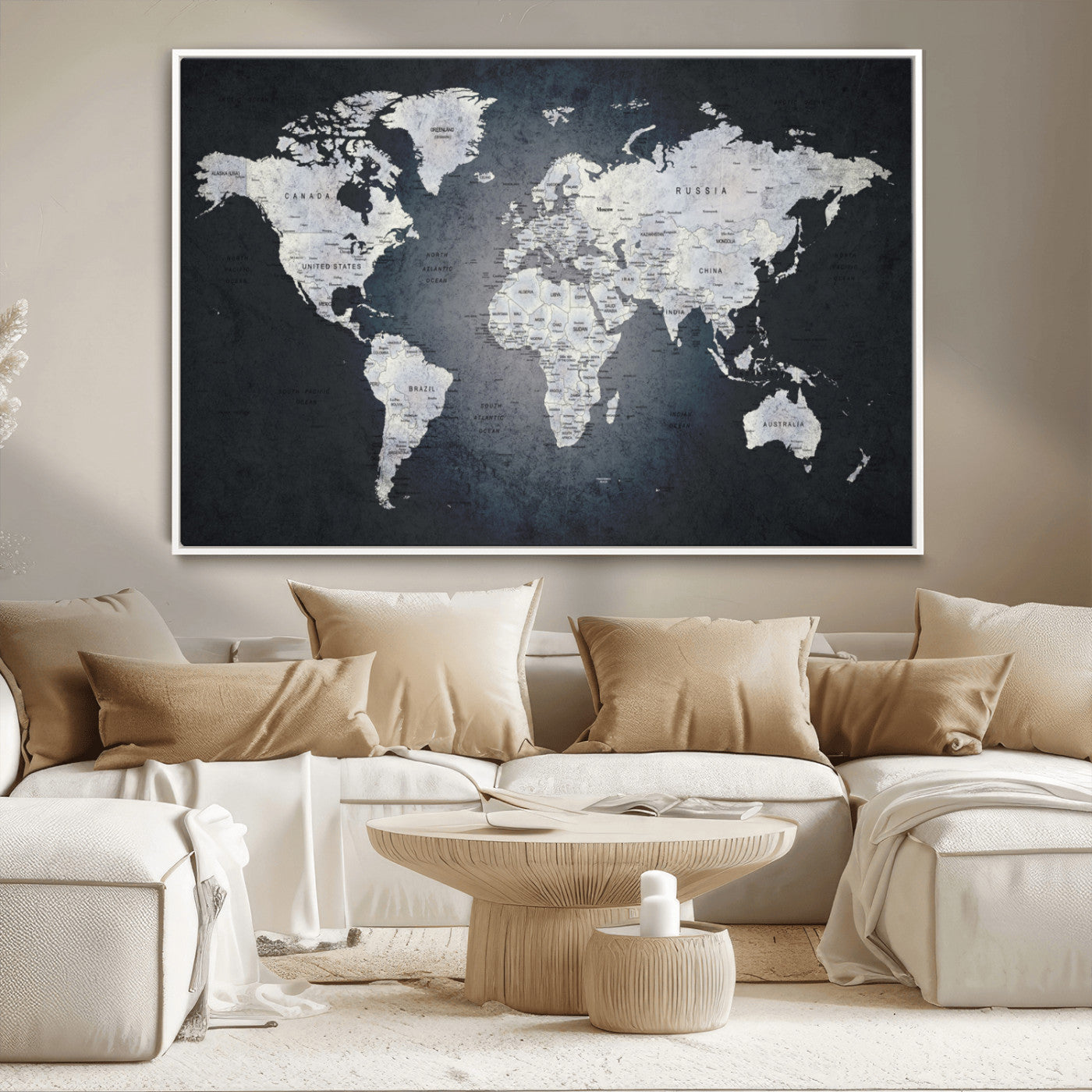 MGV-FC-36X24 - World Map Wall Art Canvas Print for Home and Office Decor