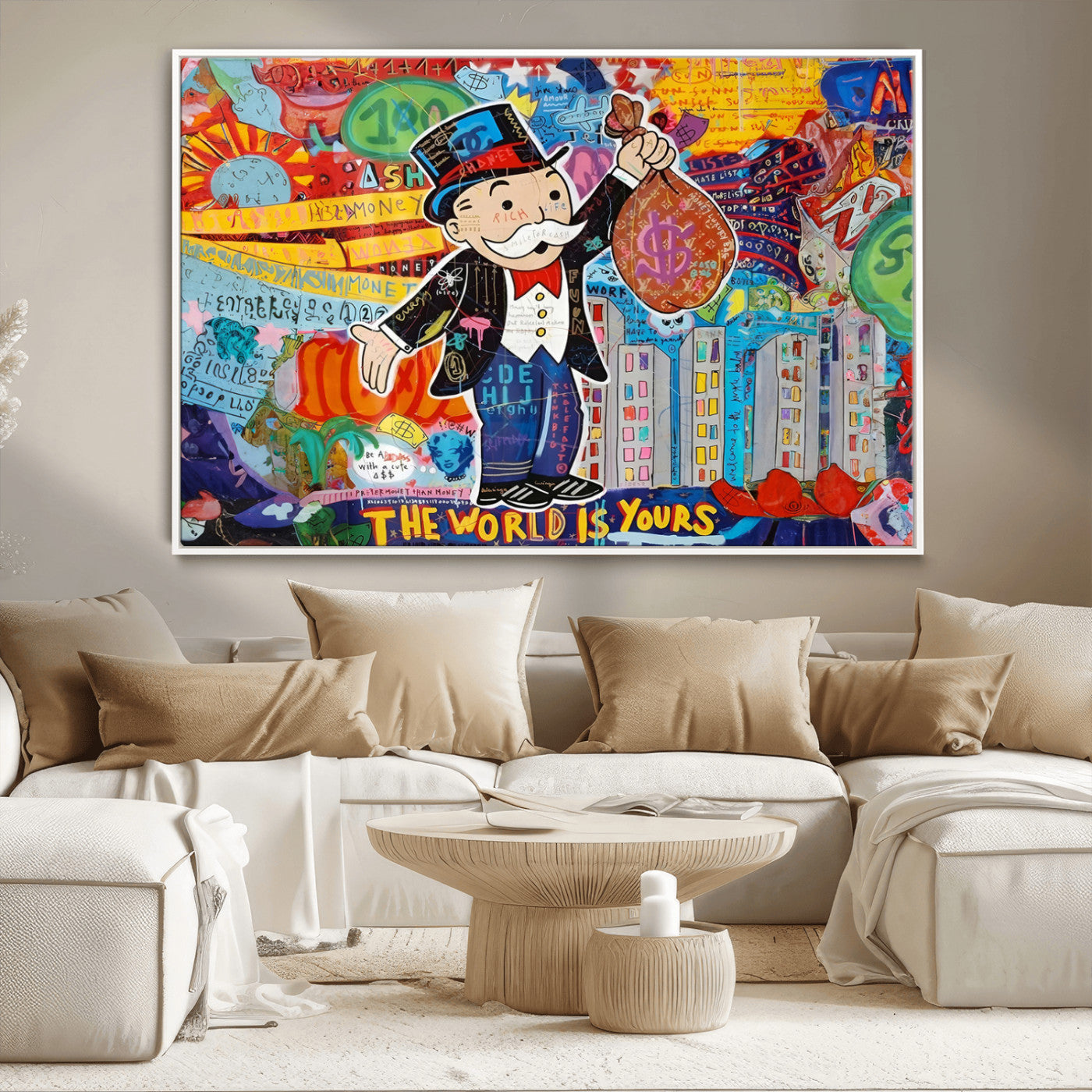 MGV-FC-36X24 - Pop Art Monopoly Man Canvas Wall Art Print - Bold and Colorful Street Art-Inspired Decor for Living