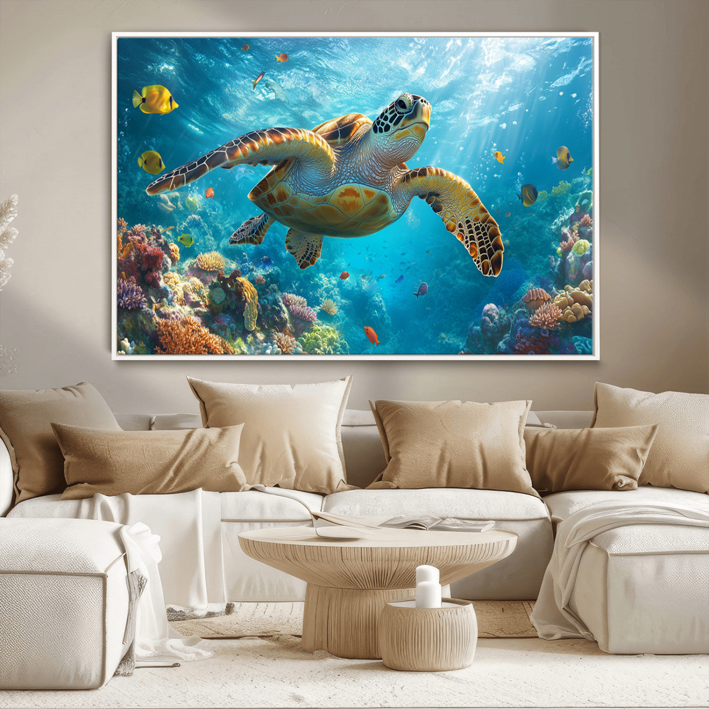 MGV-FC-36X24 - Sea Turtle Underwater Canvas Wall Art Print - Vibrant Ocean Wildlife Decor, Marine Wall Art