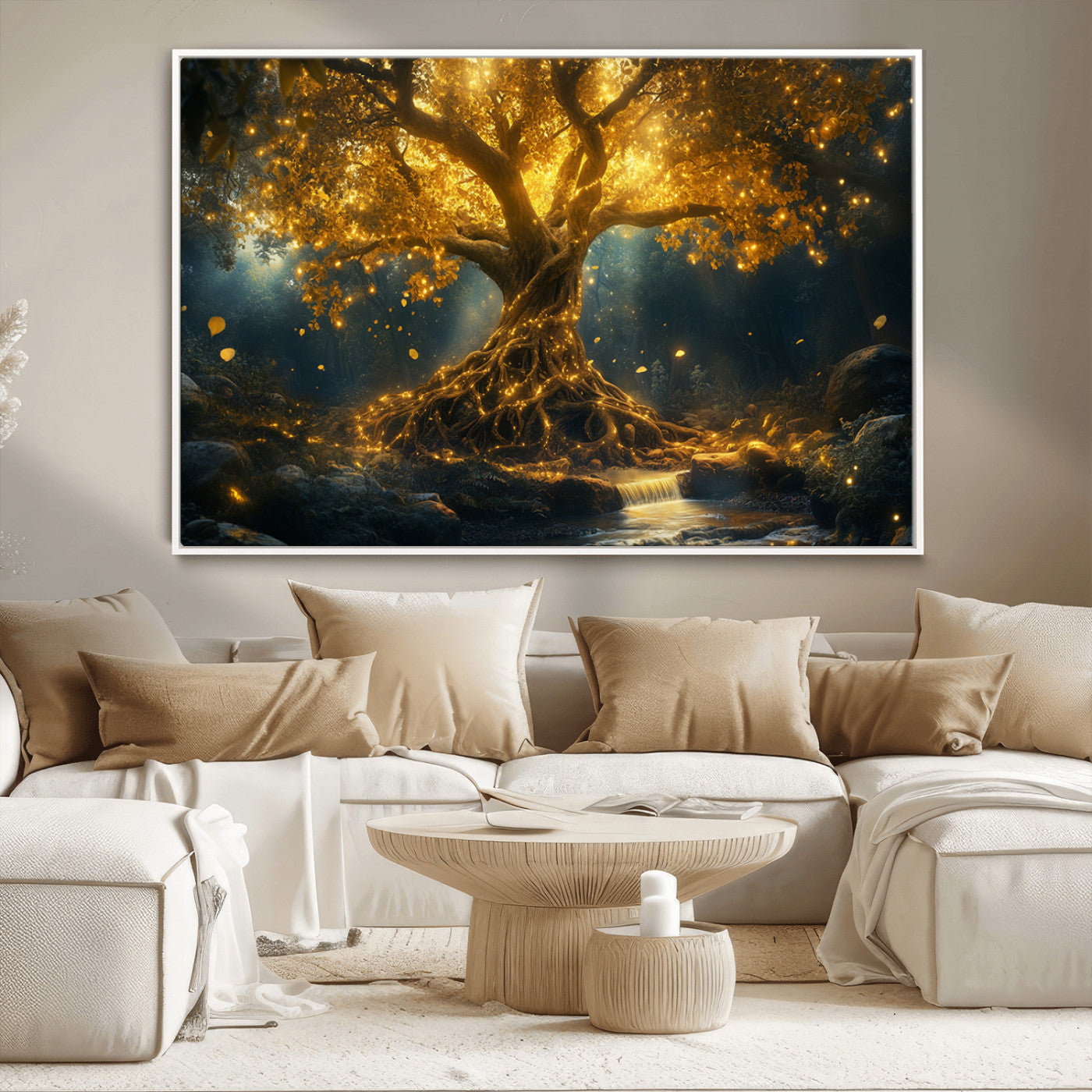 MGV-FC-36X24 - Golden Tree of Life Canvas Wall Art Print - Majestic Glowing Tree Wall Art Print