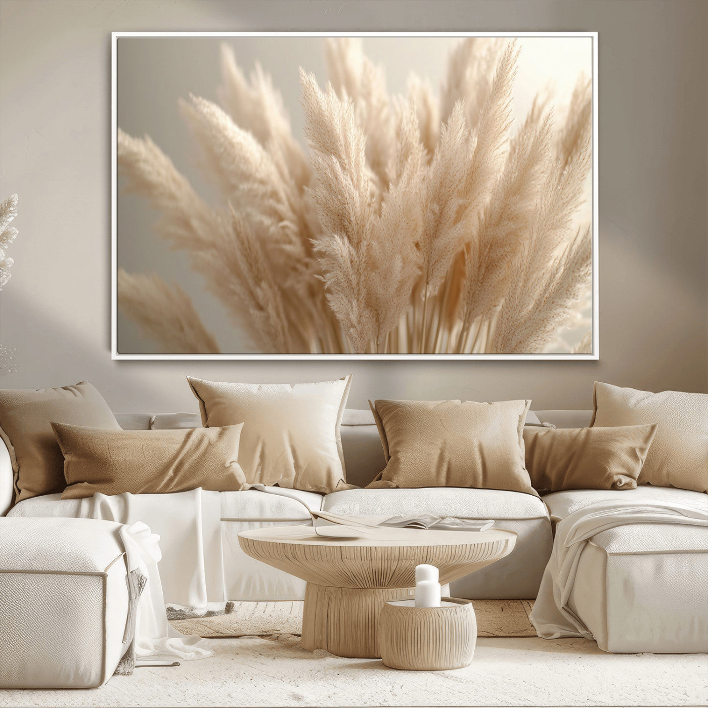 MGV-FC-36X24 - Pampas Grass Canvas Wall Art - Elegant Neutral Decor for Living Room, Boho Minimalist Artwork, Ready
