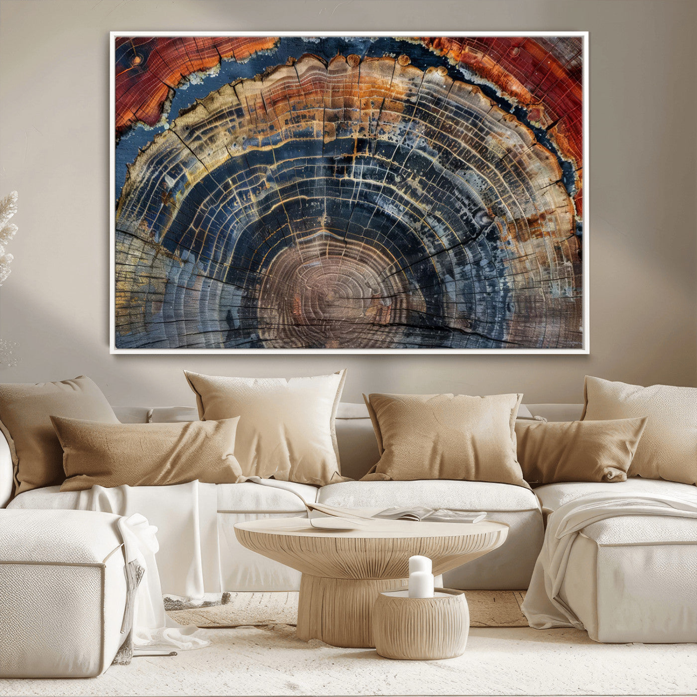 MGV-FC-36X24 - Abstract Tree Ring Wall Art, Colorful Framed Tree Ring Wall Decor, Minimalist Home Canvas Art,