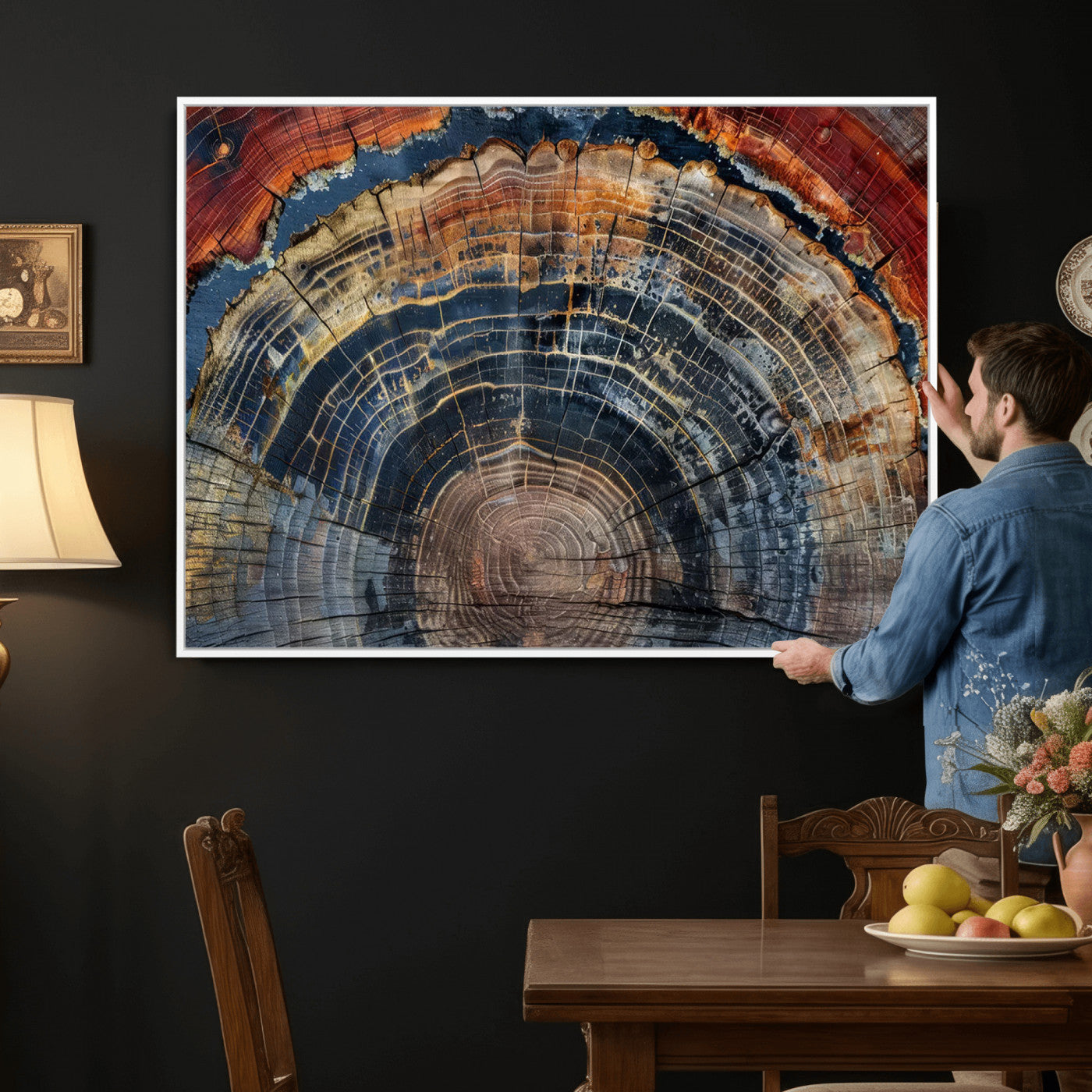 63519-MGV-CV-36X24 - Abstract Tree Ring Wall Art Canvas Print – Colorful Framed Minimalist Nature Tree Rings Home Artwork for Home and Office Decor