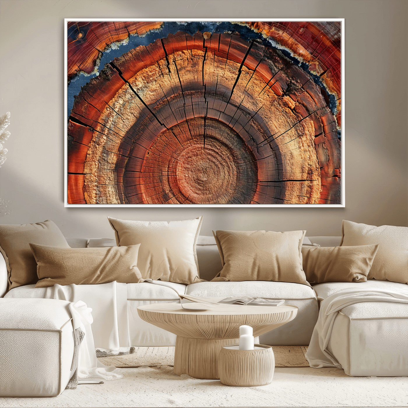 MGV-FC-36X24 - Abstract Tree Ring Art, Colorful Tree Ring Wall Decor, Minimalist Home Canvas Art, Modern Farmhouse