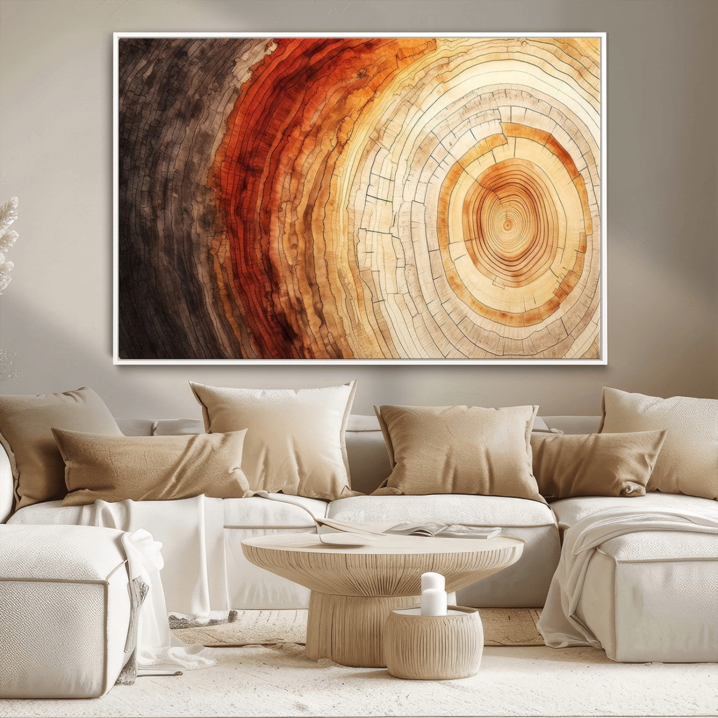 MGV-FC-36X24 - Tree Ring Print on Canvas Wall Art, Tree Stump Print, Wood Wall Art Living Room, Abstract Natural
