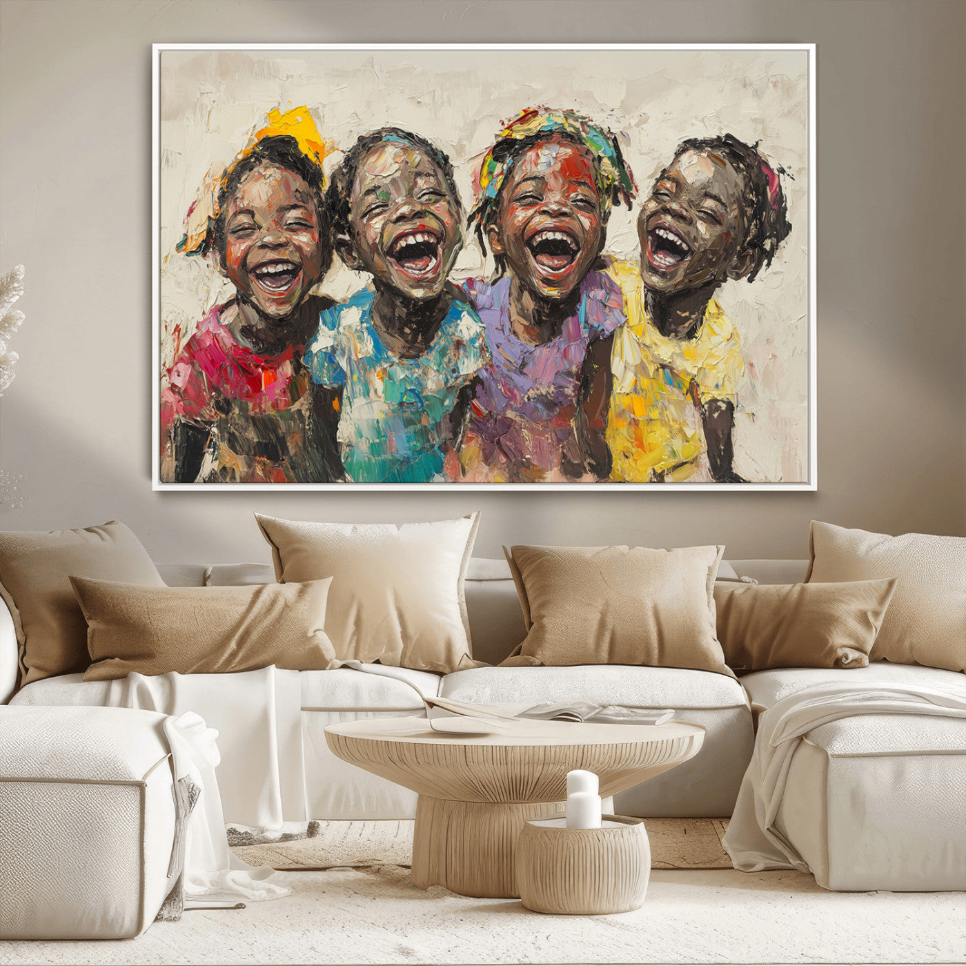 MGV-FC-36X24 - Shai Yossef style Joyful Childhood Canvas Wall Art - Expressive Impasto Painting of Black Children