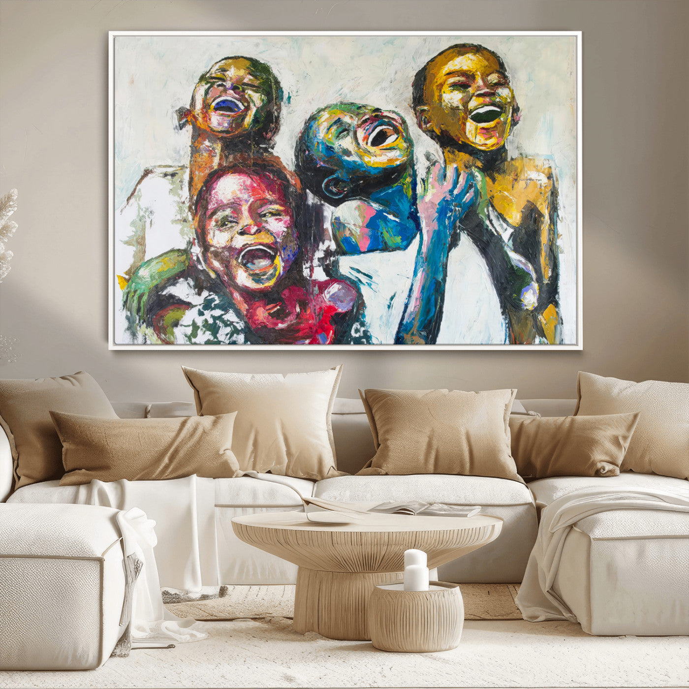 MGV-FC-36X24 - Shai Yossef Style Canvas Art - Joyful African Black Kids Impasto Painting with Vibrant Brushstrokes,