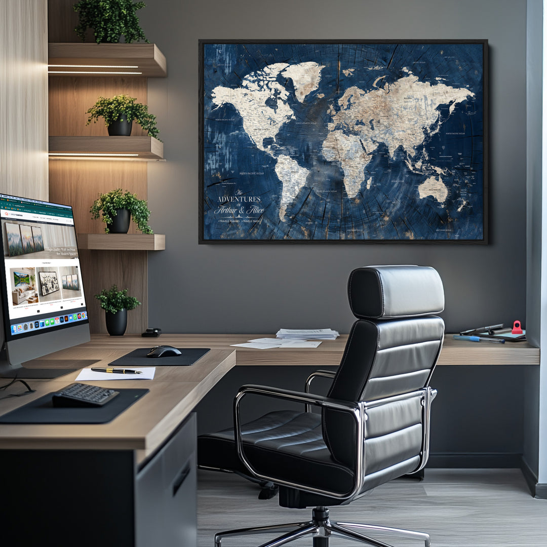 Personalized World Map Wall Art Print - Framed Custom World Map Canvas Print - Personalized World Map Wall Art, Customize Wall Art Map Print
