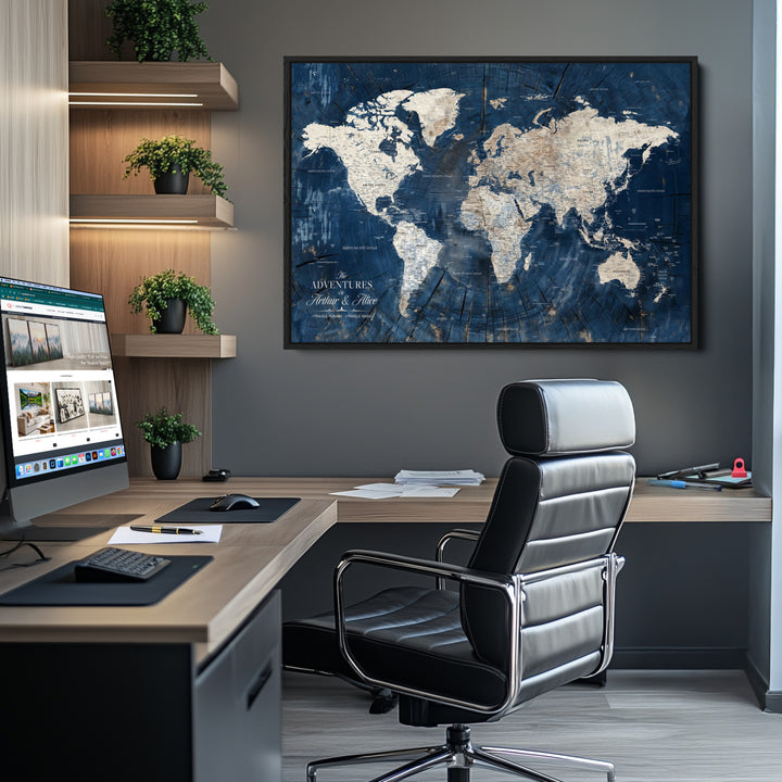 Personalized World Map Wall Art Print - Framed Custom World Map Canvas Print - Personalized World Map Wall Art, Customize Wall Art Map Print