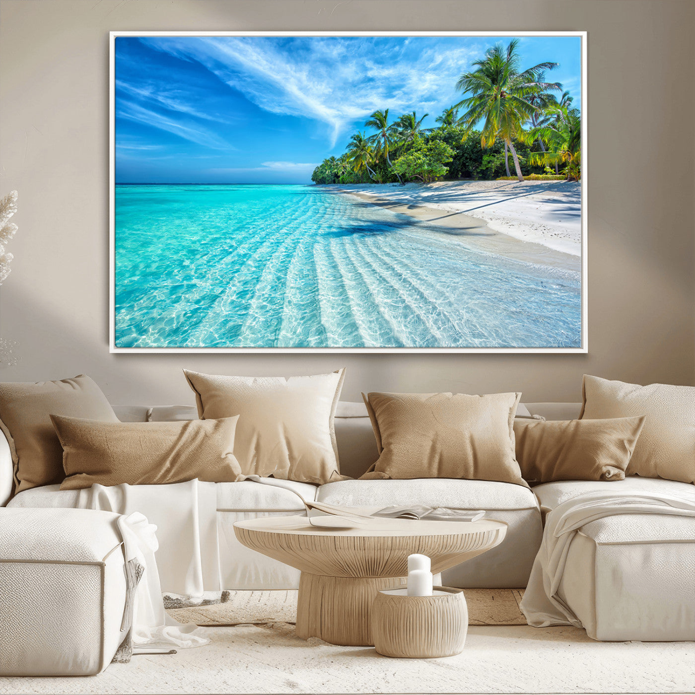 MGV-FC-36X24 - Tropical Beach Wall Art Canvas Print - Serene Ocean Landscape with Crystal Clear Turquoise Water and
