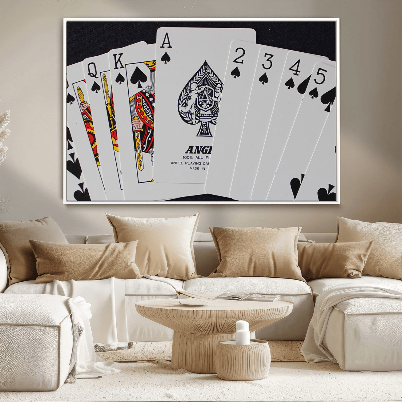 MGV-FC-36X24 - Poker Wall Art - Playing Cards Canvas Wall Art Print - Ace of Spades and Royal Flush Design, Perfect